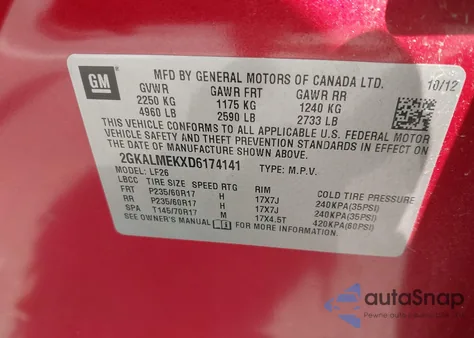 2013 GMC Terrain Sle-1 из США, поврежденный, VIN 2GKALMEKXD6174141